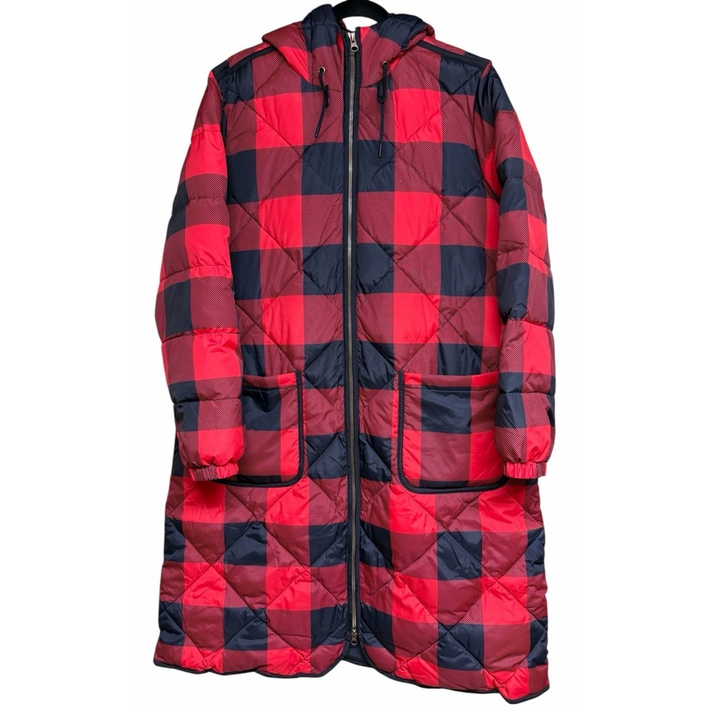Lands' End FeatherFree Insulated Diamond Quilted Maxi Coat Red Check Women's XL
